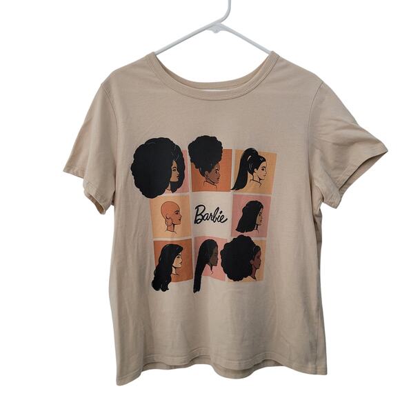 Barbie Tops - Barbie Size M Beige Graphic Tee Diverse Women Square Grid Hairstyles Casual
